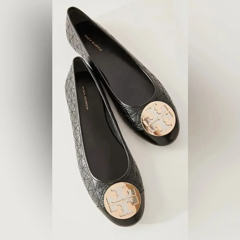 TORY BURCH WOMEN'S CLAIRE QUILTED NAPPA LEATHER BALLET FLATS BROWN 6.5